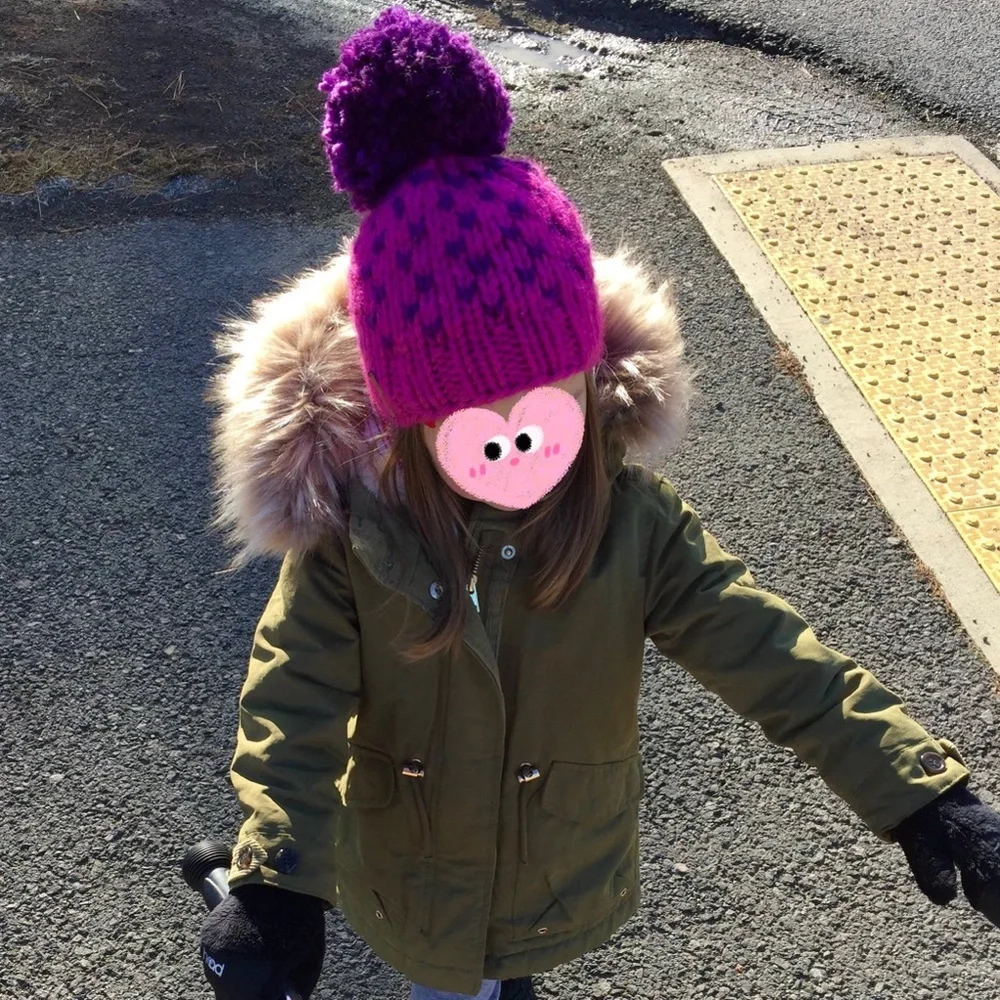 Nickichicki Girls’ Knit‎ Pom Pom Beanie, Pink / Purple Tiny Hearts (2-4 Years)